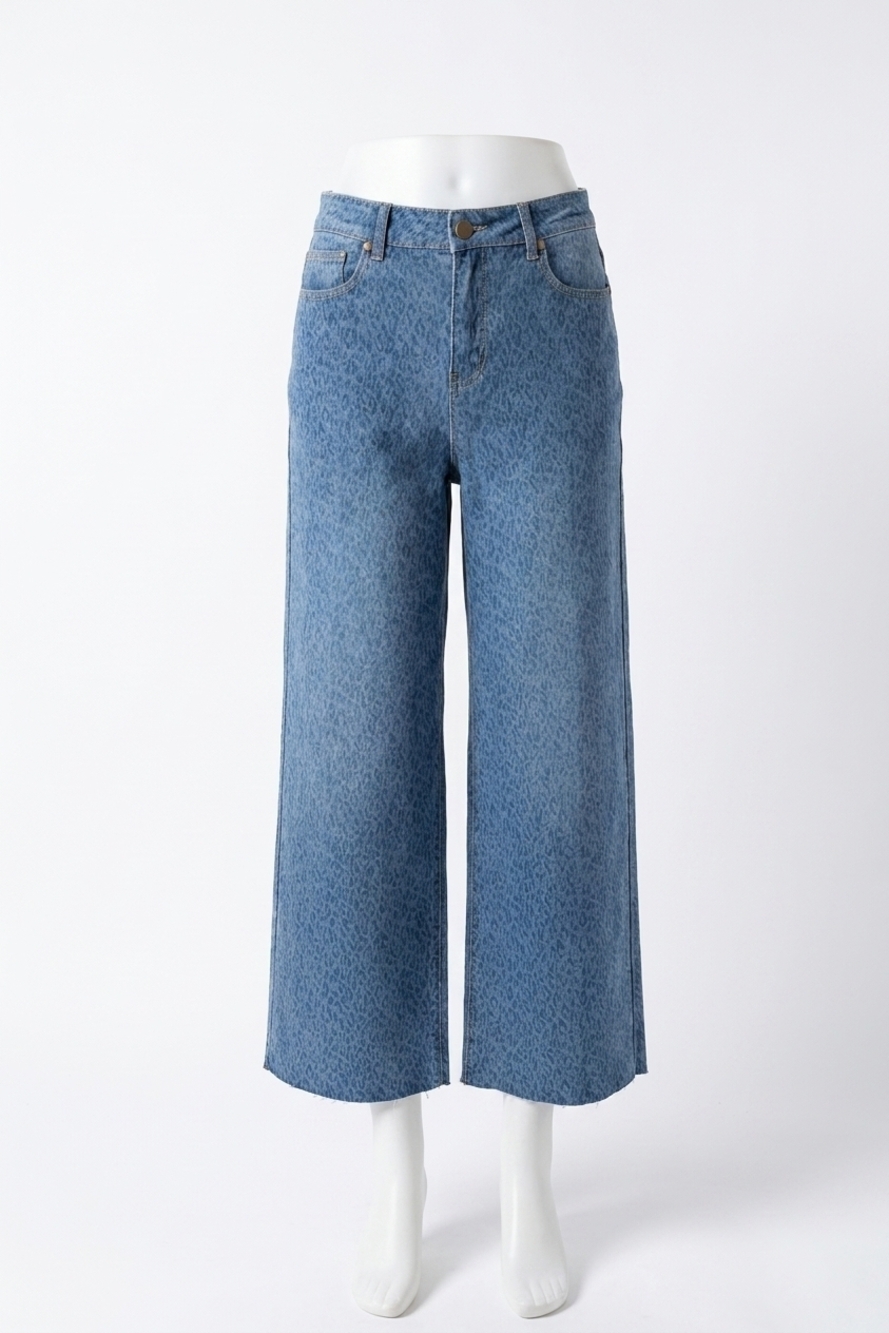 NEW EASEL cheetah print stretch pants in washed denim